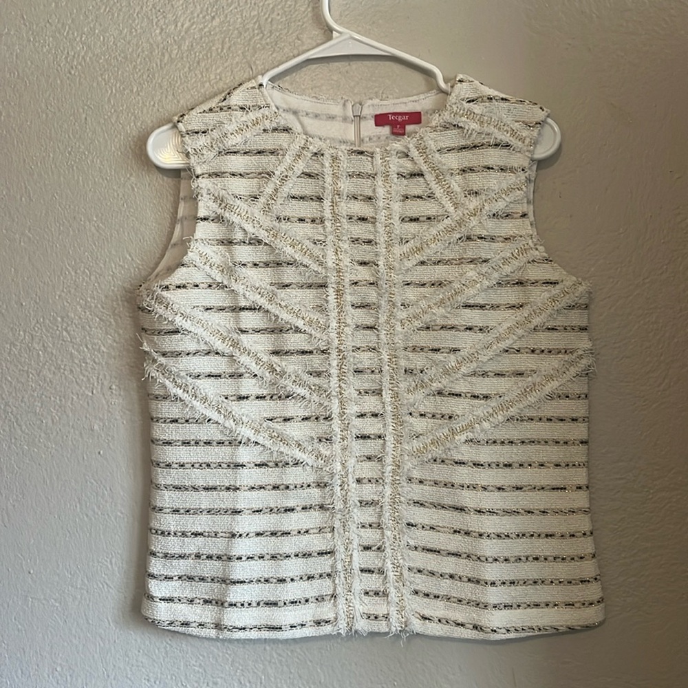 Textured black white and gold sleeveless top